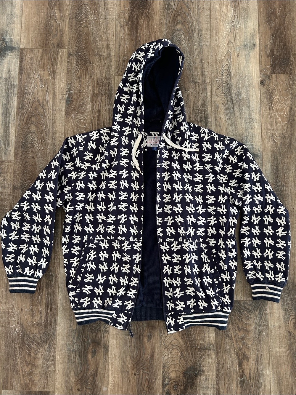 New York Yankees Full-Zip Hooded Jacket Vintage Y2K MLB Genuine Merch Medium